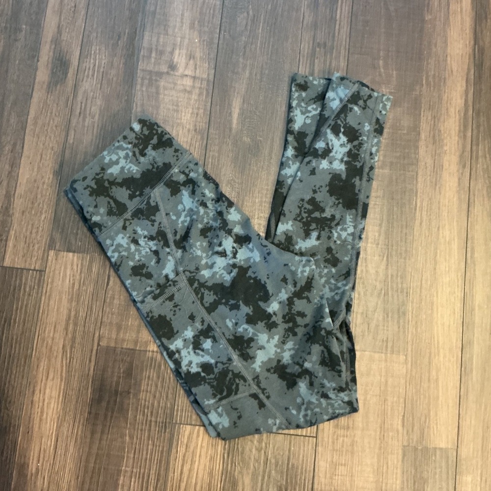 Pact Leggings Blue Black Camo Print Organic Cotton Side Pockets XS
